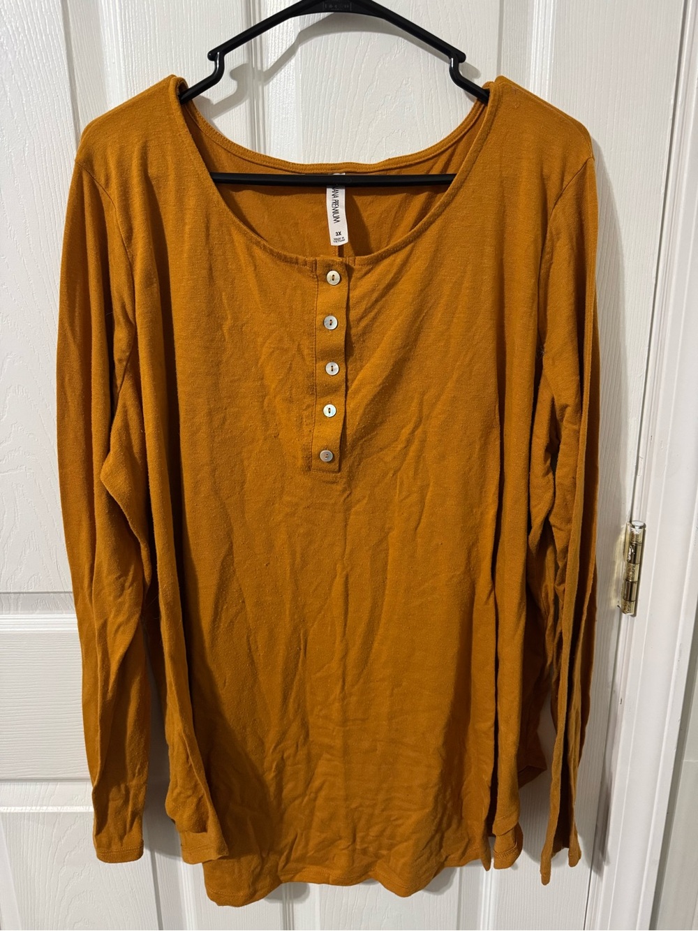 Long Sleeve Plus Size Henley Top in Mustard Zenana Outfitters Fall Layering Tee